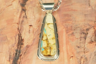 Genuine Boulder Turquoise set in Sterling Silver Pendant. Free 18